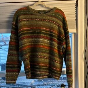 Orvis Green and Red Striped Crewneck Sweater